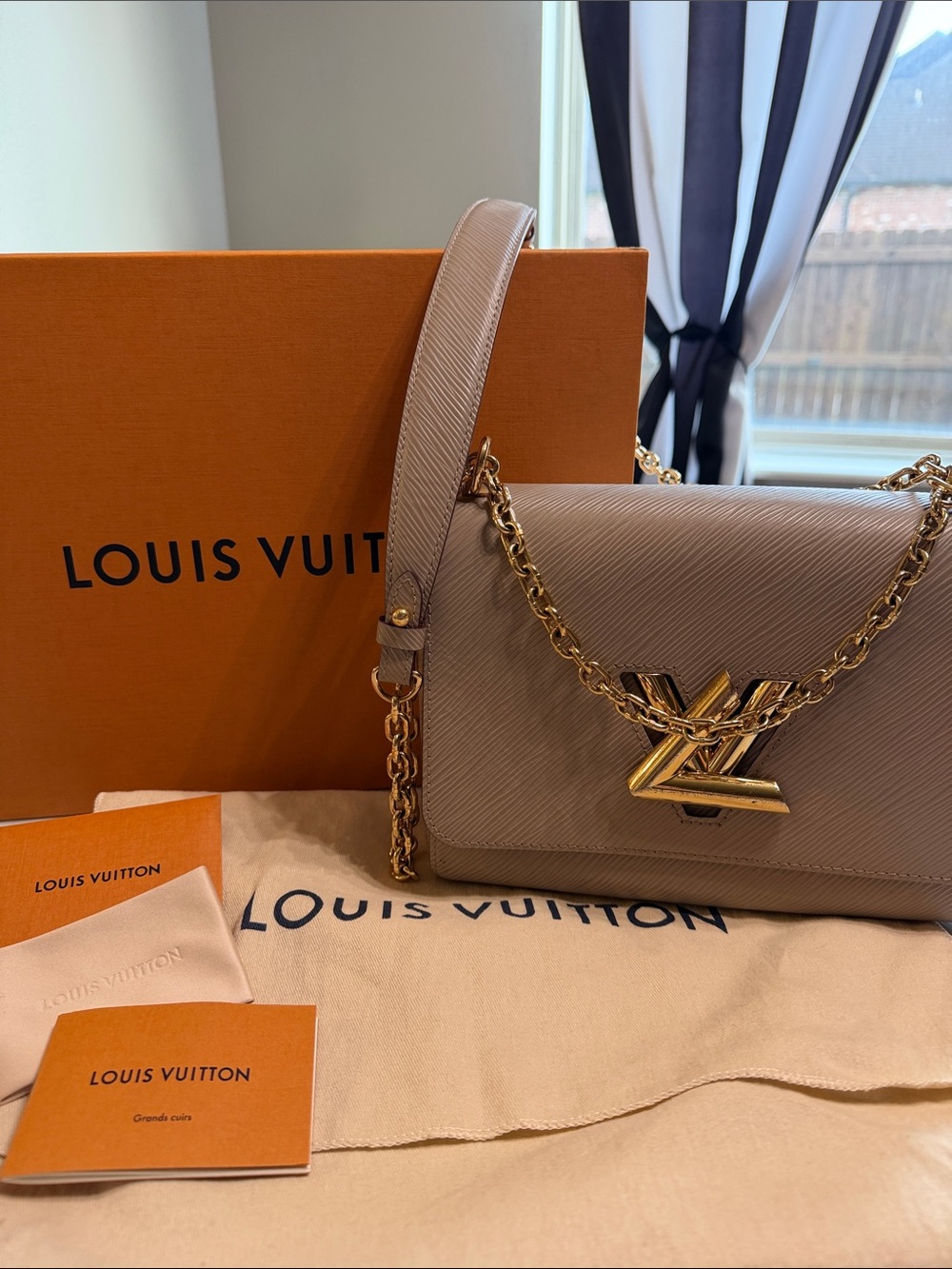 Louis Vuitton Taupe Chain Shoulder Bag with Gold Hardware